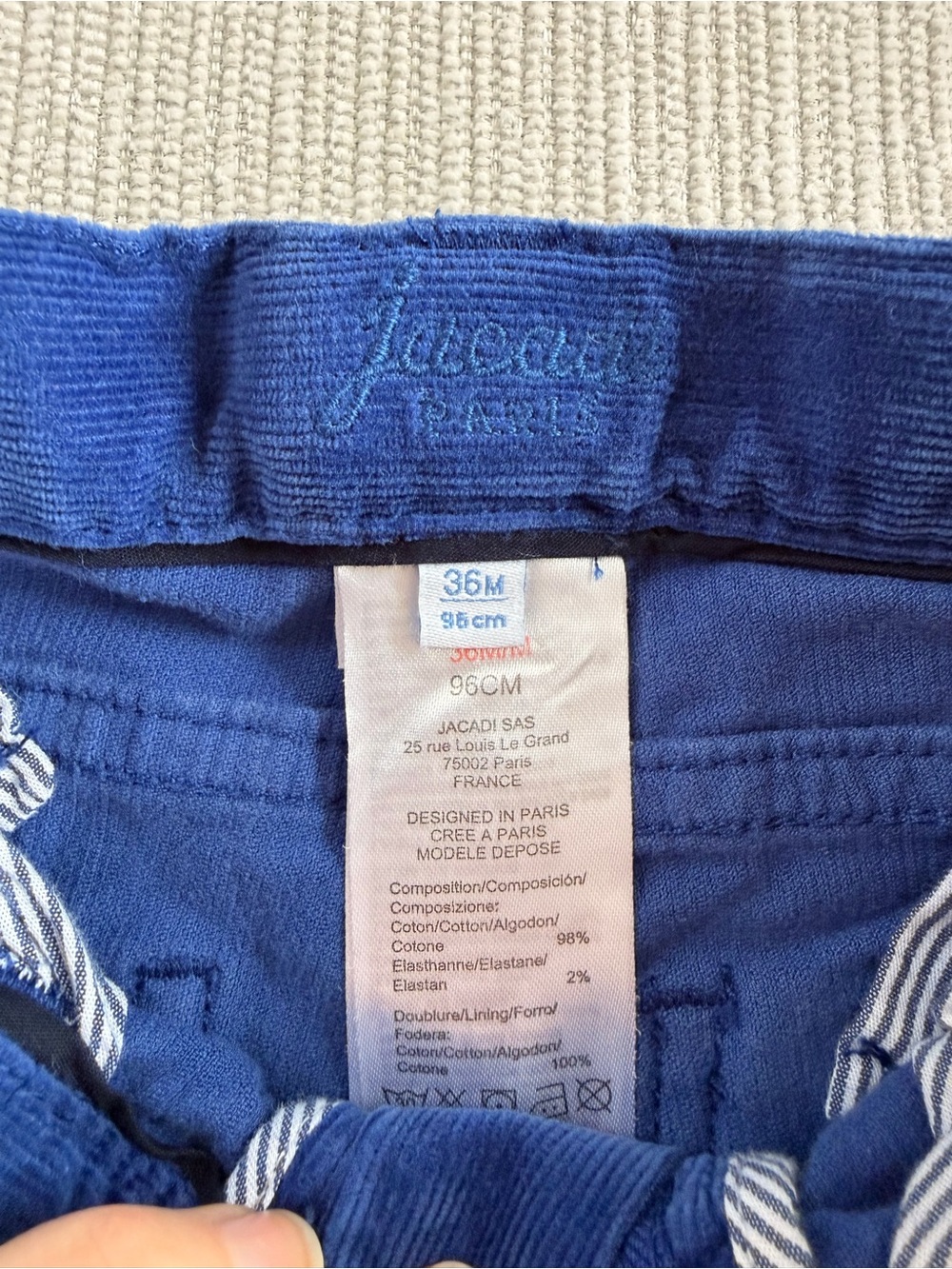 Jacadi Bright Blue Corduroy Pants 3T - Picture 3 of 5